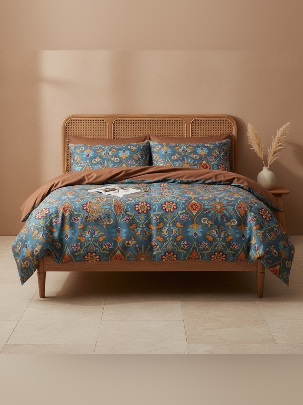 NEW Anthro Blue Damask Boho Queen King Egyptian Cotton Bedding Duvet & Sham Set - Picture 7 of 13